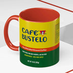 Café Bustelo Latin Ceramic Novelty Coffee Mug - Latin Artwork, Bold Colors, Black Accent, Microwave Safe Drinkware for Brazil & Colombia Themed Use, Washable Latino Gift