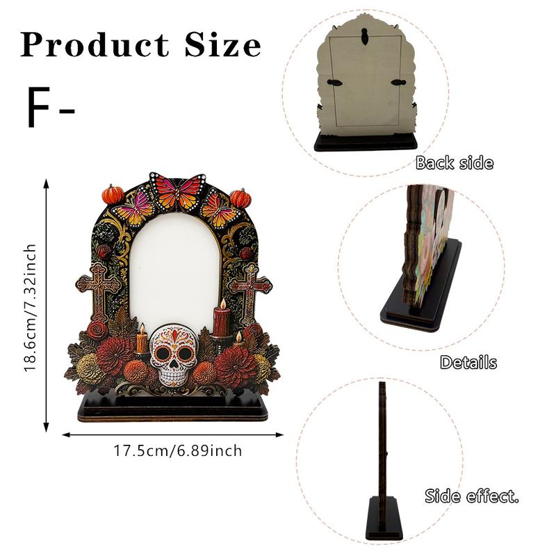 Traditional Día de los Muertos Wooden Picture Frame - Mexican Altar Tabletop Display, Multi-Style Photo Holder with Skulls/Marigolds, Indoor Recreation Home Decor