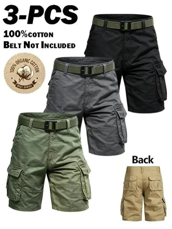 3-pack men’s cargo pants, tactical men’s shorts, men’s shorts with multifunctional pockets, suitable for golf and outdoor activities, men’s hiking shorts, wear-resistant, wrinkle-resistant, breathable shorts