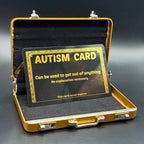 Mini Gold Briefcase & Autism Card - Pocket Suitcase Wallet For Cards (+ 1 Autism Excuse Card Included)