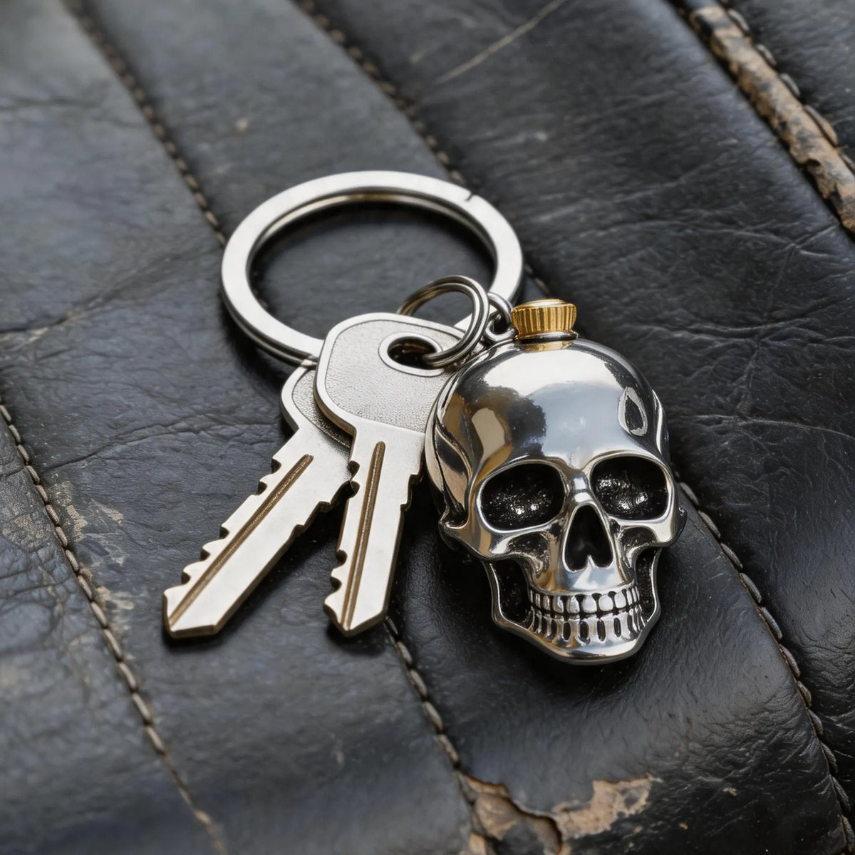 3D Skull Stainless Steel Keychain for Men, Gothic Punk Metal Charm, Cool EDC Gift for Bikers