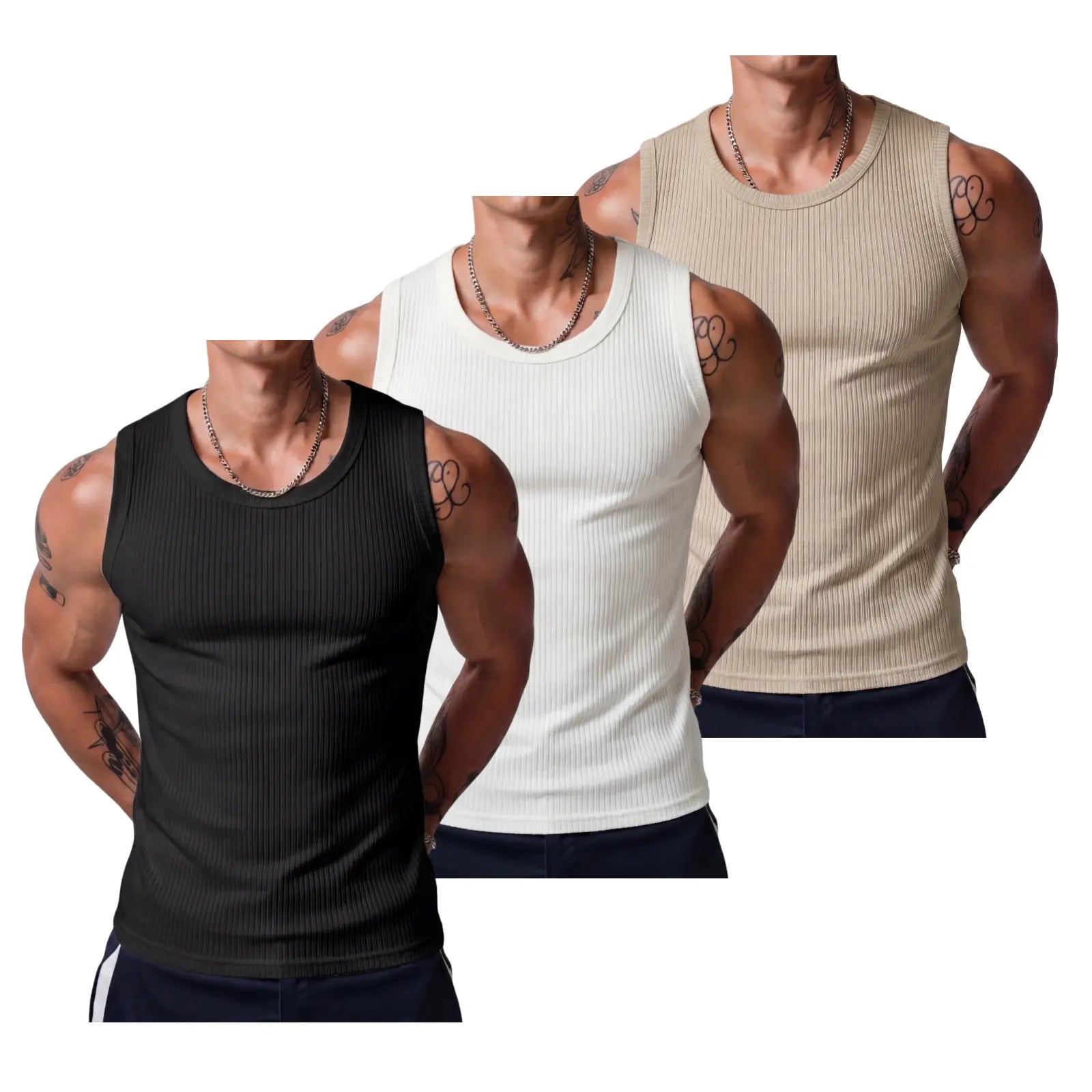 Men's Heavyweight High Stretch Breathable Wide Strap Ribbed Muscle Tank Top
