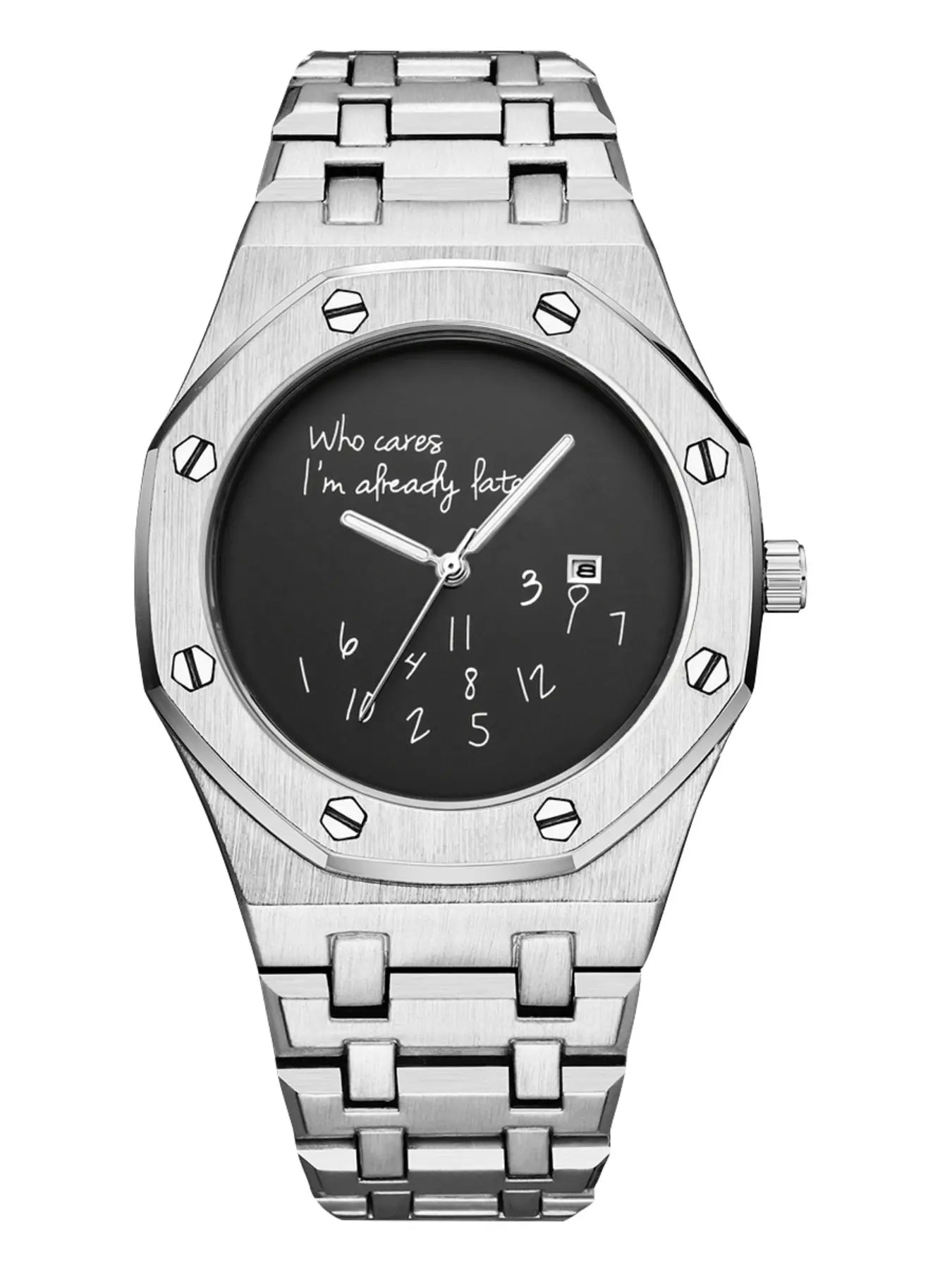 Men's Steel Band Watch, Round Dial, Graffiti-Style Numeral Pattern, Vintage Casual Fashion, Analog Quartz Movement, Quartz Wristwatches, Street-Style Trend Watch, High-End Men's Accessory, Trendy Gift, Stylish Wristwatch