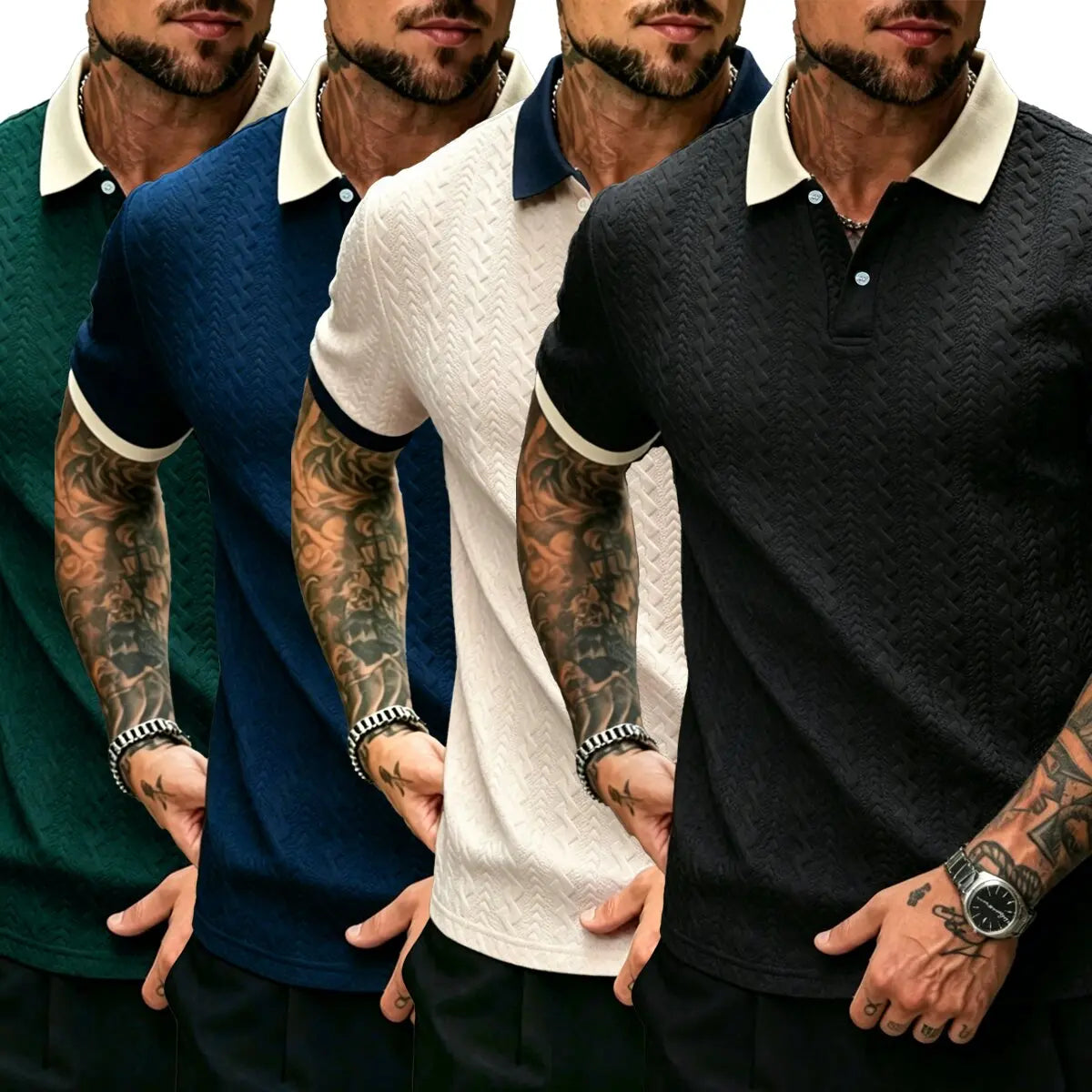 CasualCool Men's Old Money Contrast Knit Short-Sleeve Polo Shirt (Cream)