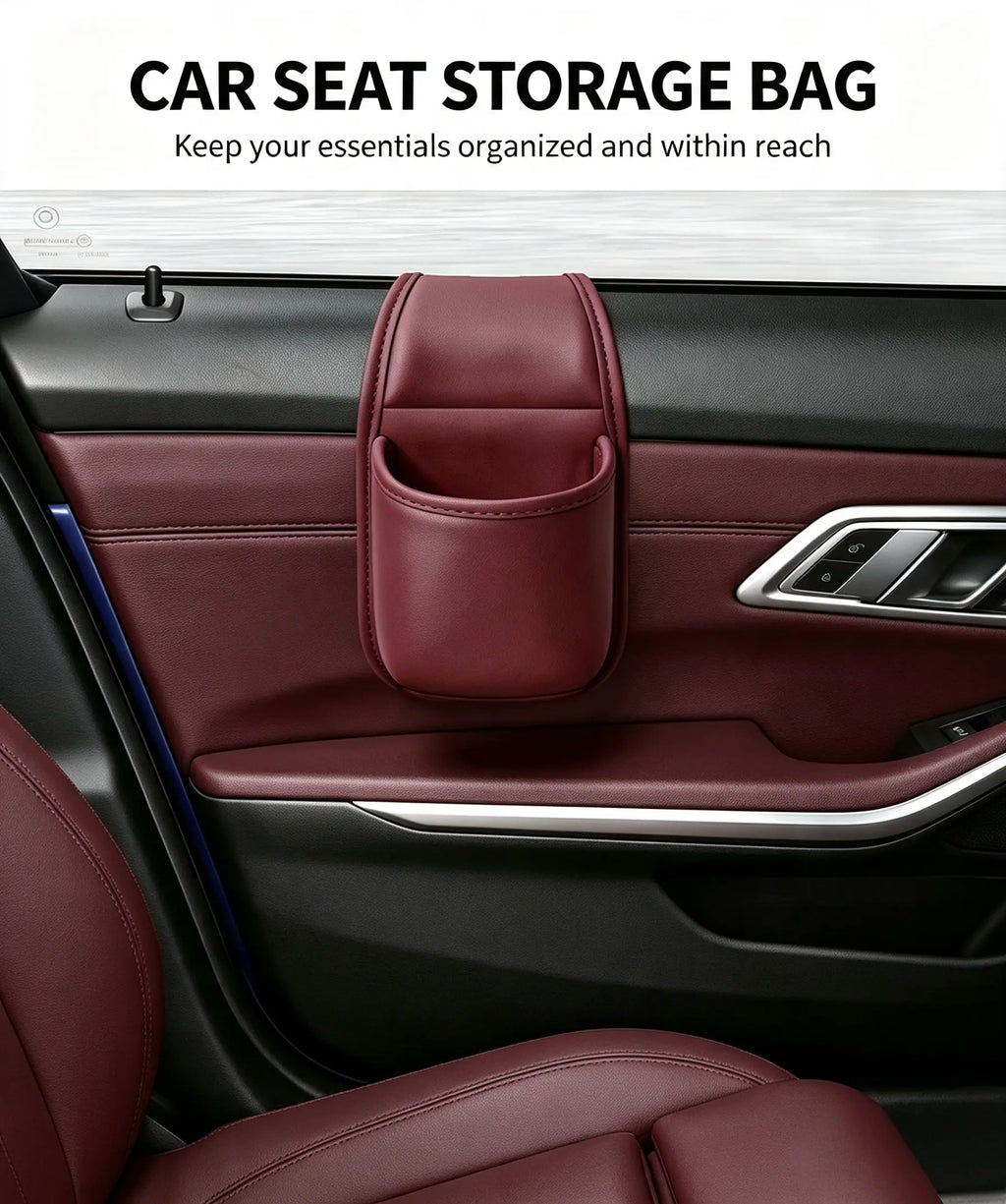 Leather car door storage pocket - double-layer compartments, scratch-proof flannel lining, residue-free adhesive, organizes keys & phones, keeps car interiors tidy, fits most sedans, SUVs and trucks for daily driving