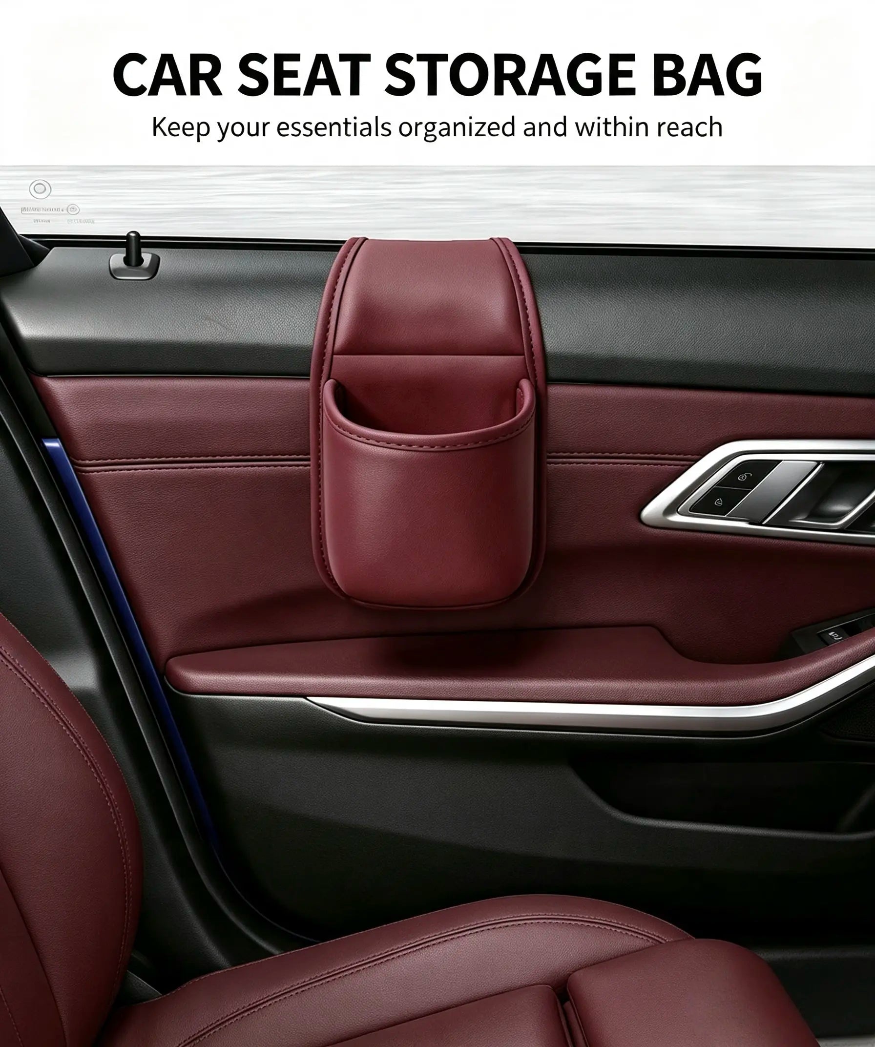 Leather car door storage pocket - double-layer compartments, scratch-proof flannel lining, residue-free adhesive, organizes keys & phones, keeps car interiors tidy, fits most sedans, SUVs and trucks for daily driving