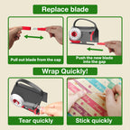 DHG 2 Pack Dual-Use Wrapping Paper Cutter & Tape Dispenser Kit, Includes 4 Rolls Tape & 2 Replacement Blades, Sliding Roll Slicer Holder for Christmas Kraft Cellophane Paper, Home Office Classroom Birthday Gift Cutting Supplies