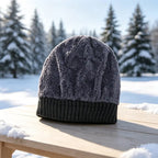 2‑Pack Men Winter Fleece Lined Knit Beanie Hat, Thick Cuffed Skull Cap for Large Head, Warm Thermal Hat for Cycling Skiing Outdoor Daily Wear