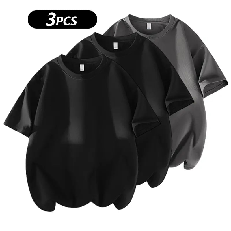 summervibes Men's 3PCS 100% cotton Crew Neck T-Shirts Set - Soft Loose Fit Navy Gray Black Tees for Casual Daily Wear Crewneck Classic