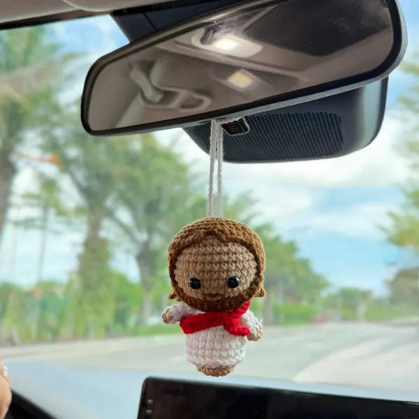 Handmade Whimsical Crochet Rearview Mirror Hanger - Yarn Plush Ornament, Unisex Unique Gift, Cute Car Decorations, Automotive/Vehicle Decoration, Auto Accessories, DIY Knitting & Crochet Craft Item