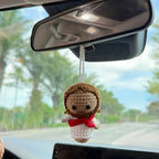 Handmade Whimsical Crochet Rearview Mirror Hanger - Yarn Plush Ornament, Unisex Unique Gift, Cute Car Decorations, Automotive/Vehicle Decoration, Auto Accessories, DIY Knitting & Crochet Craft Item