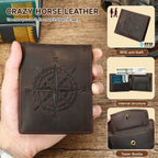 Men's Genuine Cowhide Short Wallet - Foldable, Compass Geometric Pattern, Compartmental Design, Multiple Card Slots, Large Capacity, Chic, Coin Holder/Purse, Casual Accessories for Adults, Ideal Father's Day Gift for Guys,sohochic