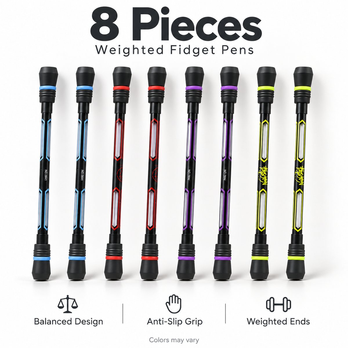 8 Pieces Weighted Fidget Pens — Balanced Design, Anti-Slip Grip, Weighted Ends; colors may vary