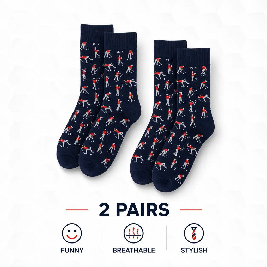 Golf Socks - Funny Angry Golfer Socks - 2 Pair per Pack - Size 10-13 Socks