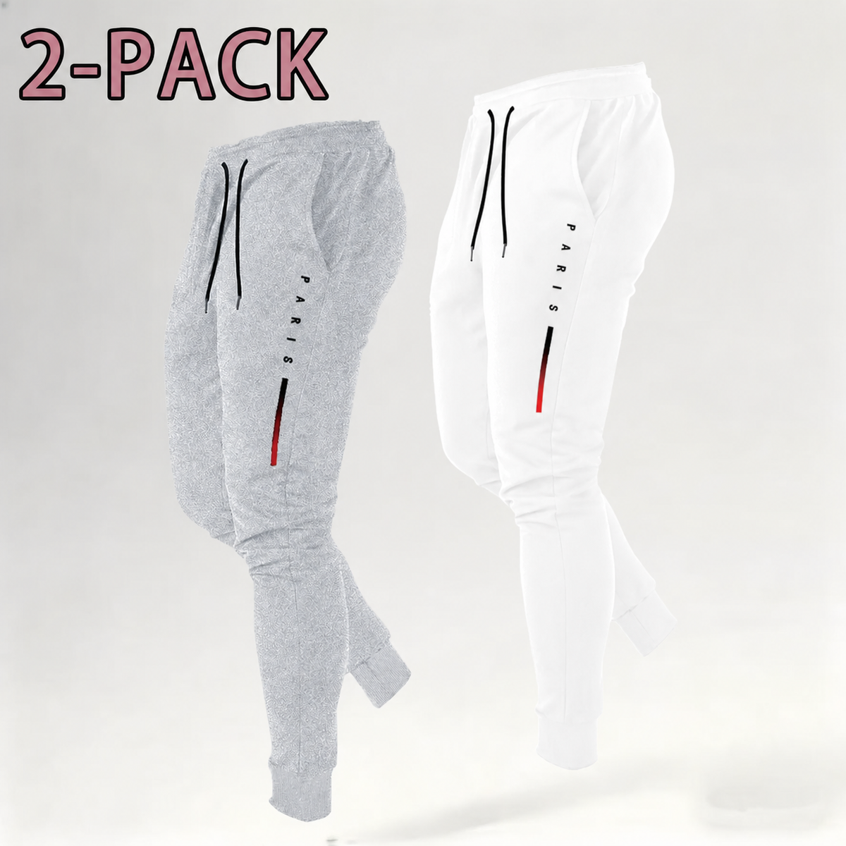Men's Print Athleisure Joggers 3-Pack (Black, Gray, Navy)