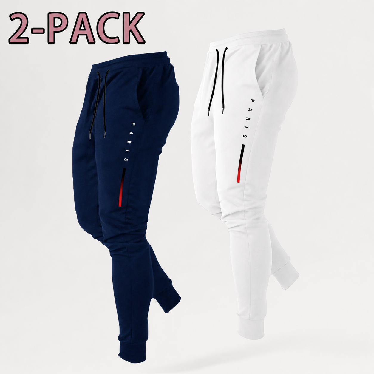Men's Print Athleisure Joggers 3-Pack (Black, Gray, Navy)