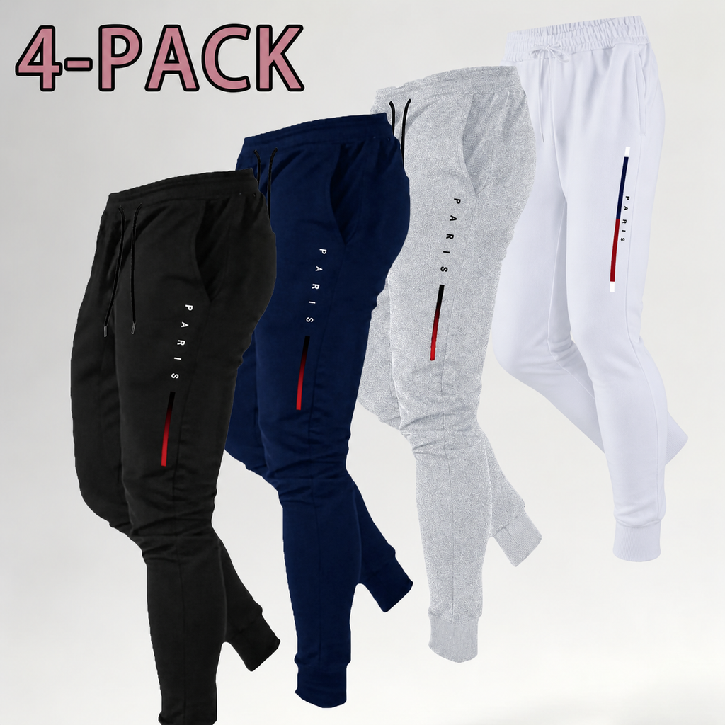 Men's Print Athleisure Joggers 3-Pack (Black, Gray, Navy)