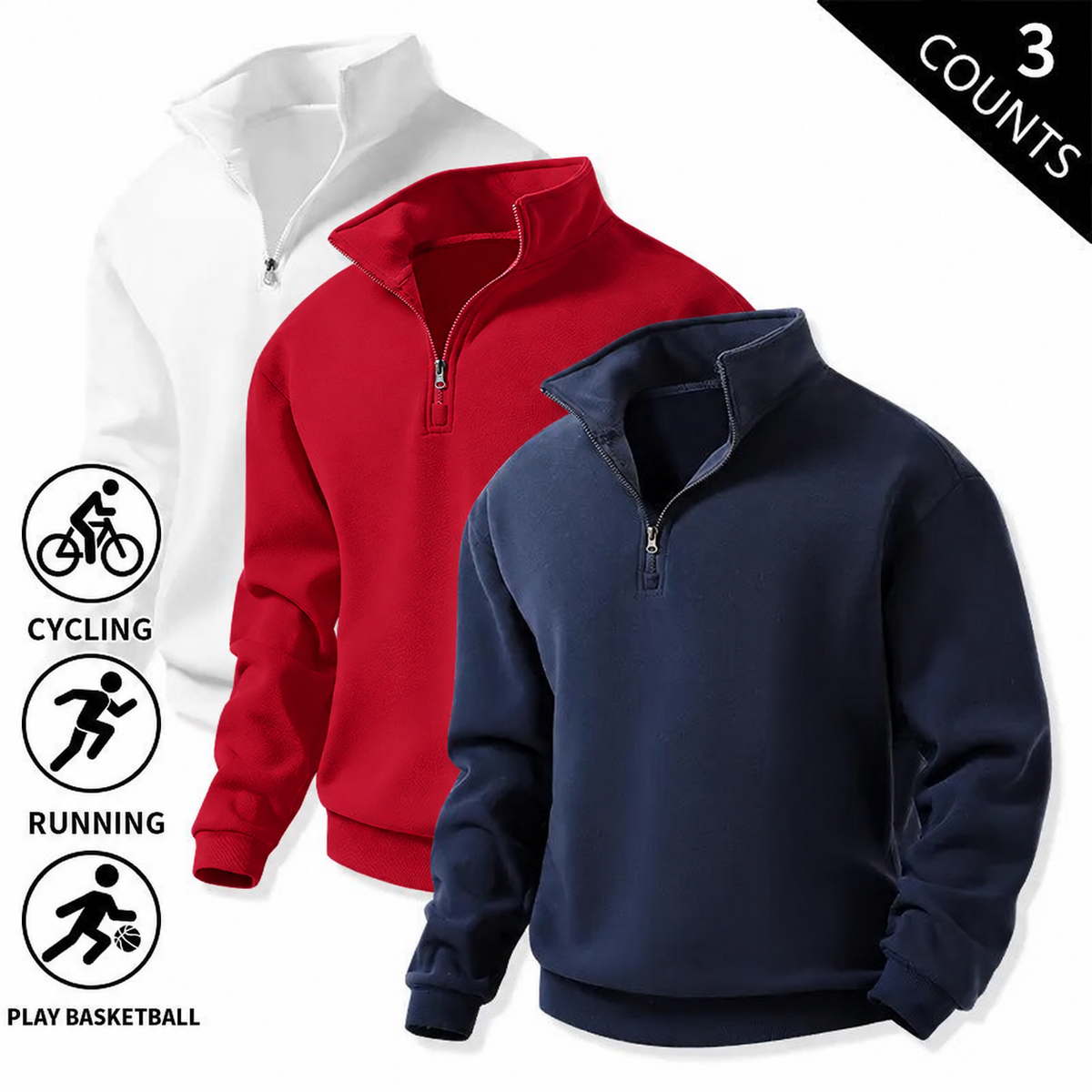 Navy blue + Red + white