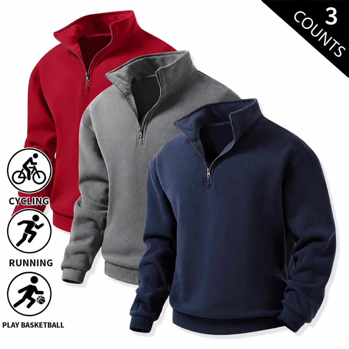 Navy blue + dark gray + Red