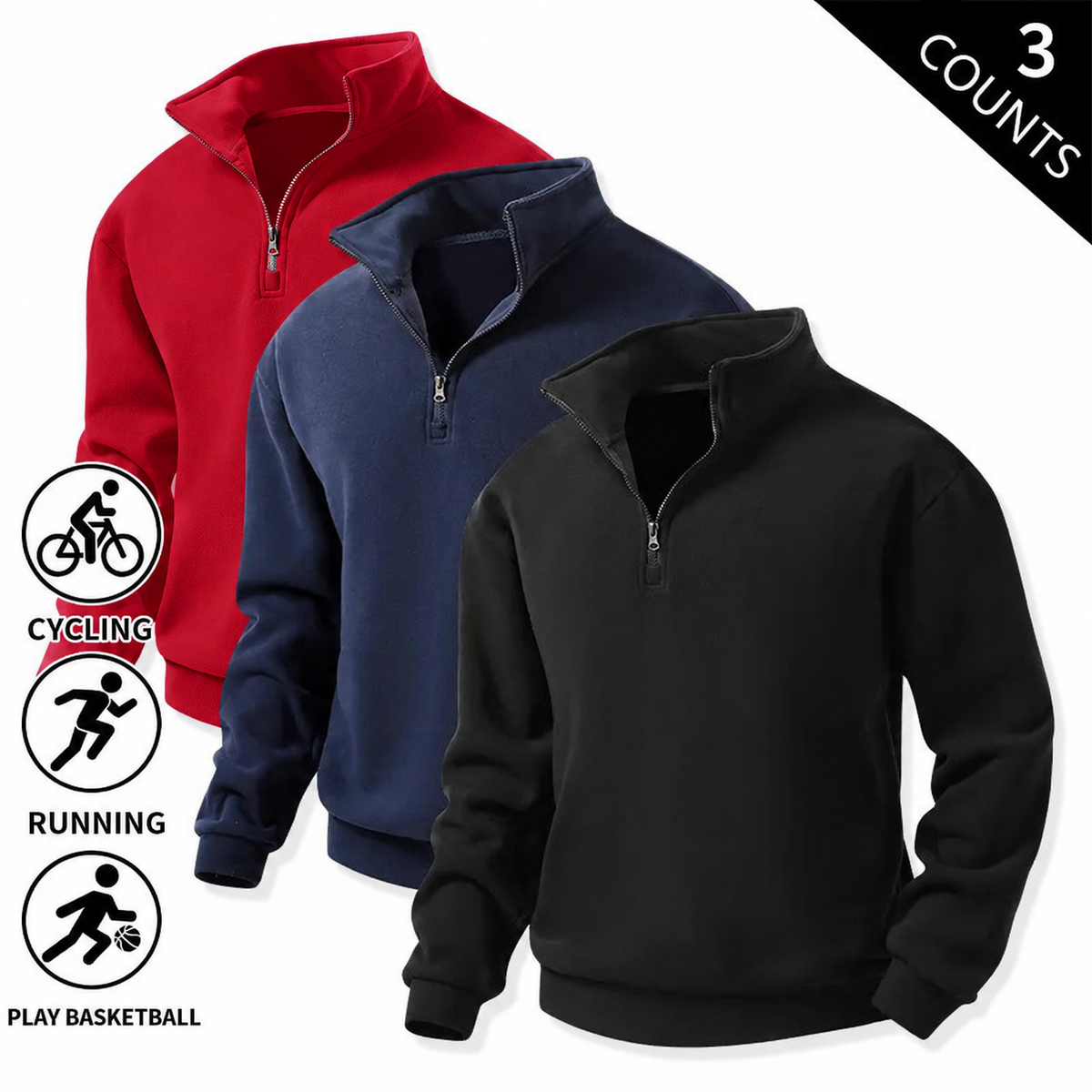 Black + Navy Blue + Red