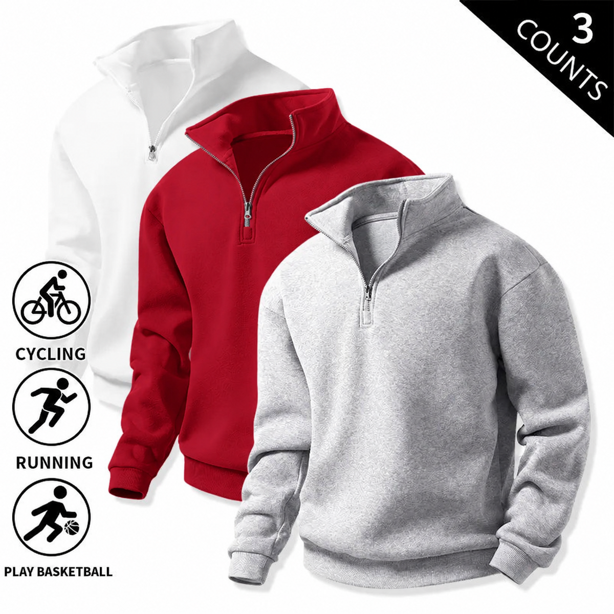 Light gray + Red + white