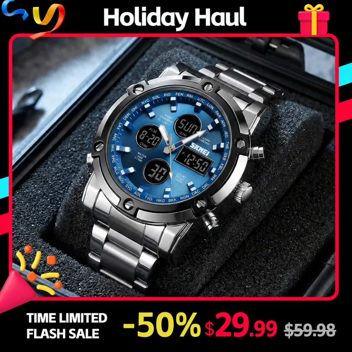 SKMEI watch Holiday Haul promotion: $29.99, was $59.98, 50% off