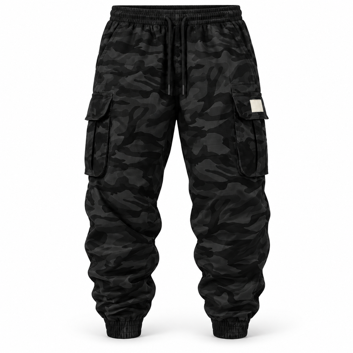 Single pair men's tactical cargo pants - black camouflage